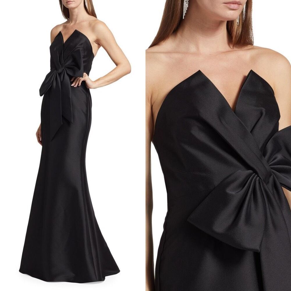 NWT Badgley Mischka Strapless Oversized Bow Evening Gown Black Size 4 $725 - Picture 2 of 9
